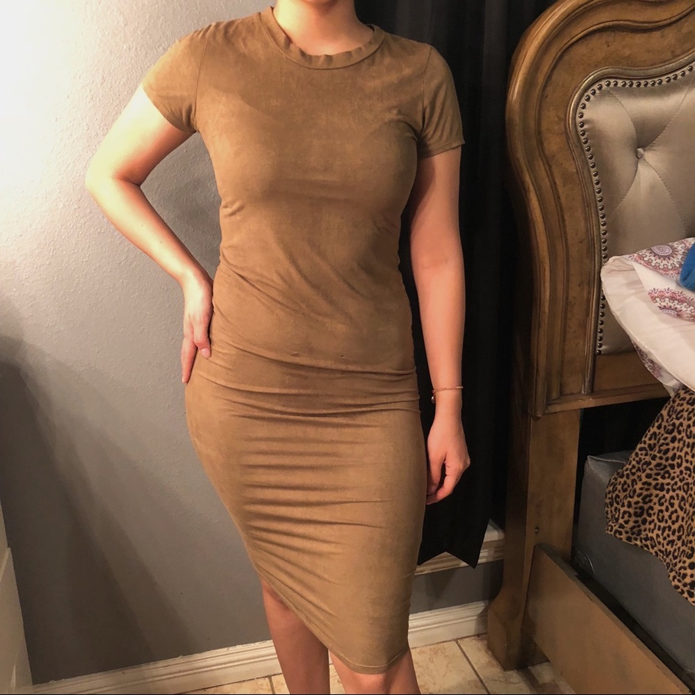 A tan suede like dress
